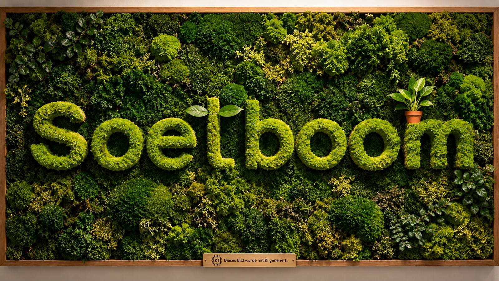 Begrünte Wand mit dem Soetboom-Schriftzug aus Moos